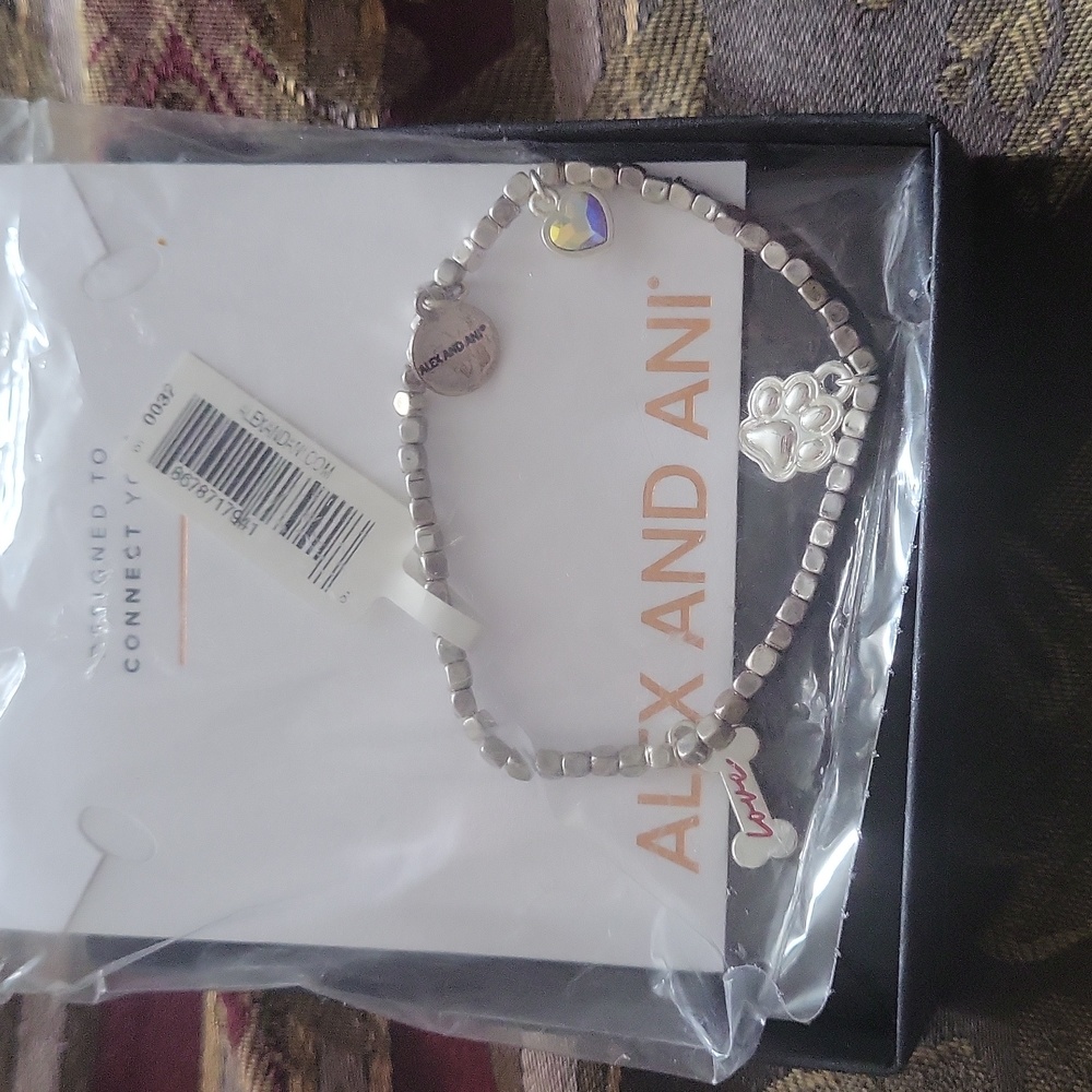 Alex and ani beaded dog lover bracelet 😍 boxed sealed bone heart paw aaah